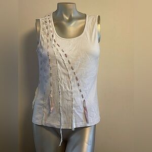 White tank with pastel ribbon detail size L